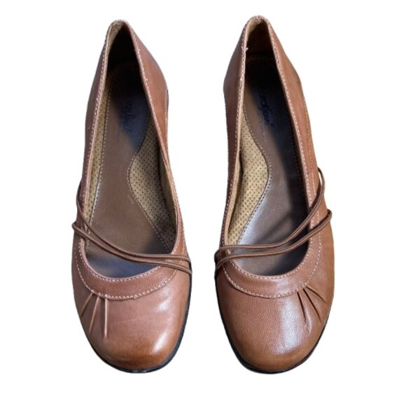 Natural Sole Flat Mary Janes Saddle Tan Comfortable Office Womens Size 7.5 - Picture 2 of 8
